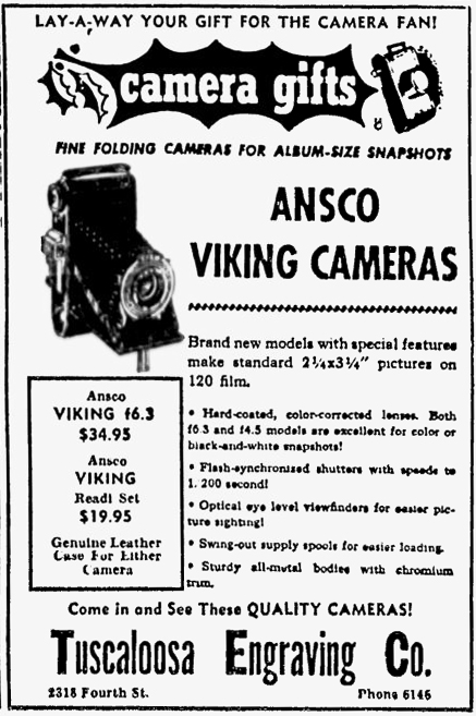 Ad in the Tuscaloosa News, Sunday 29 Nov, 1953