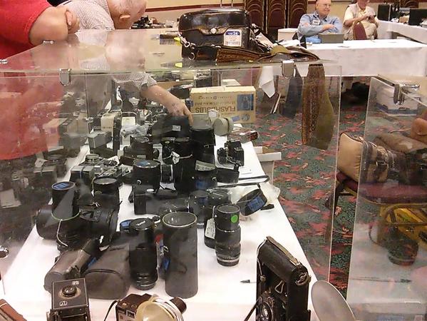 Cameras in display case